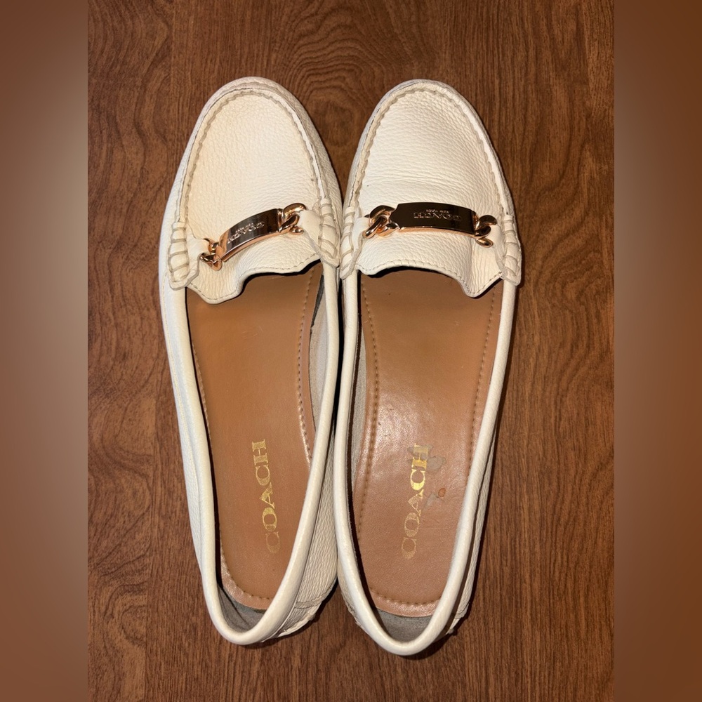Coach White Leather Women's Driving Loafers with Gold-Tone Bit - Picture 5 of 5